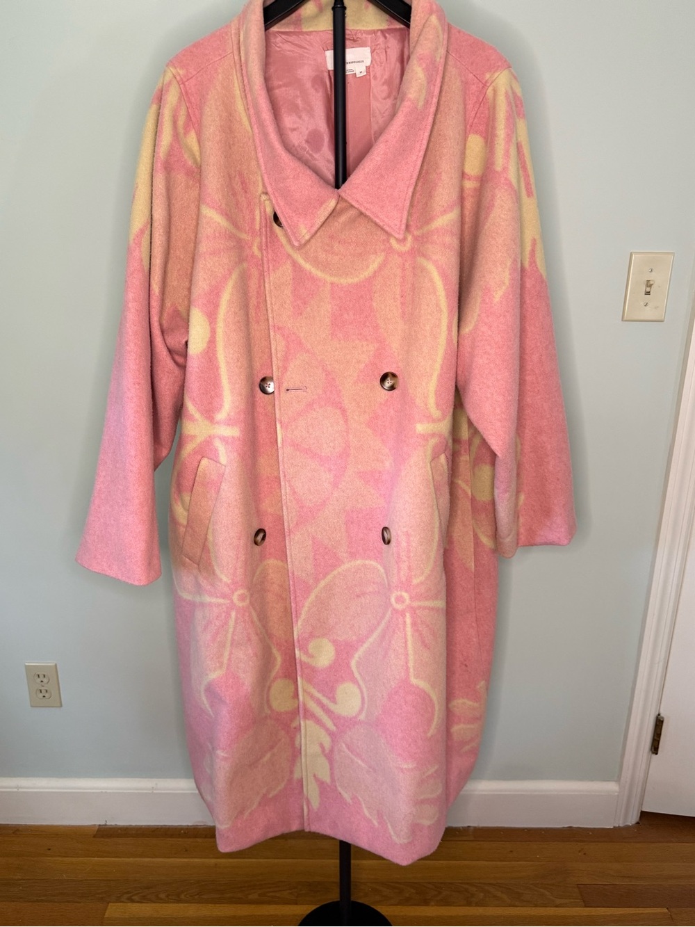 Anthropologie- 3X Pink Double-Breasted Full Length Coat